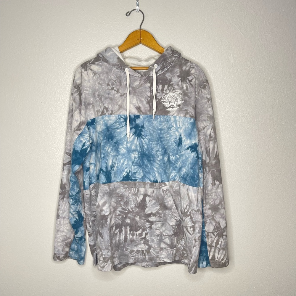 Empyre Tie Dye Gray White Blue Hooded Skater Sweater  Front Pocket Size Large